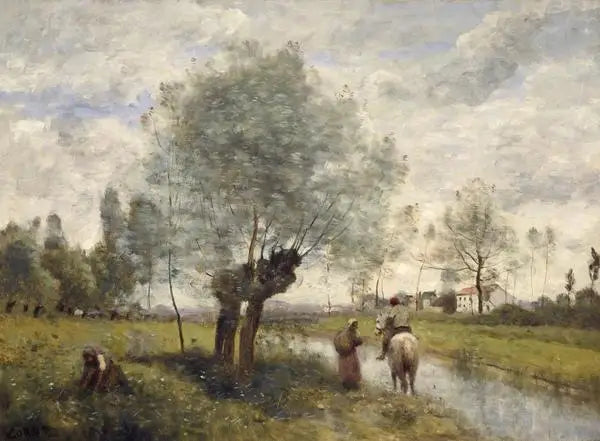 Coubron. Cavalier passant sur une route auprès d’un saule - Jean-Baptiste Camille Corot - Alpha Reproduction