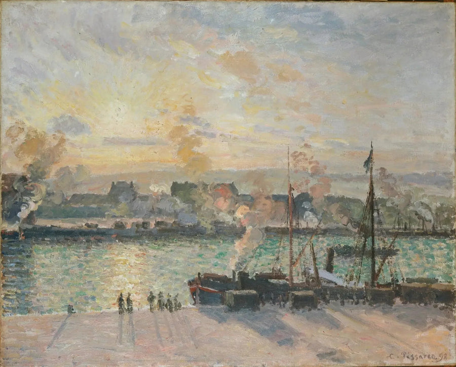 Coucher de soleil, port de Rouen (bateaux à vapeur) - Camille Pissarro