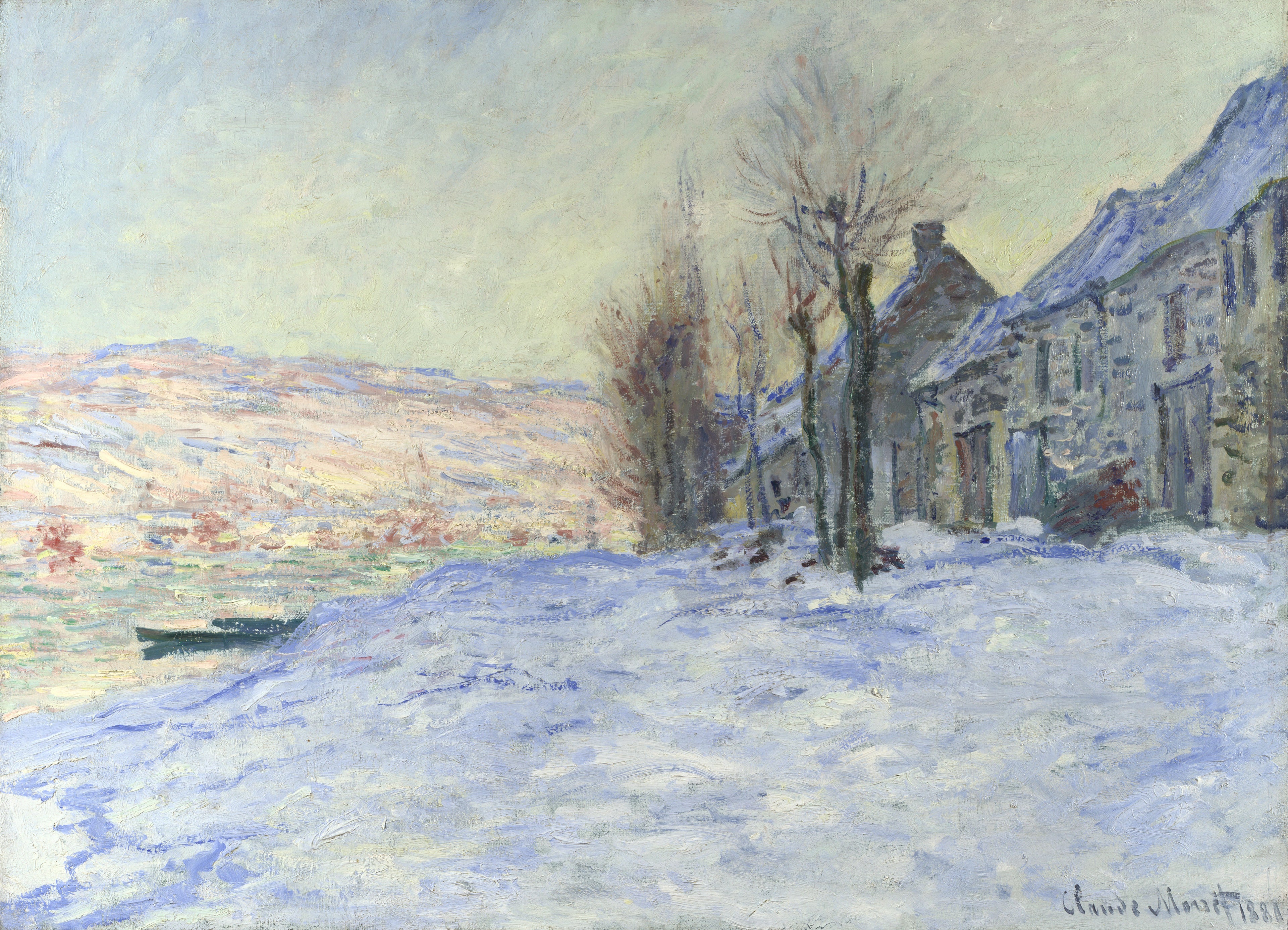 Reproduction du tableau « Coucher de soleil sur la neige à Lavacourt - Claude Monet » par Alpha Reproduction en peinture à l’huile