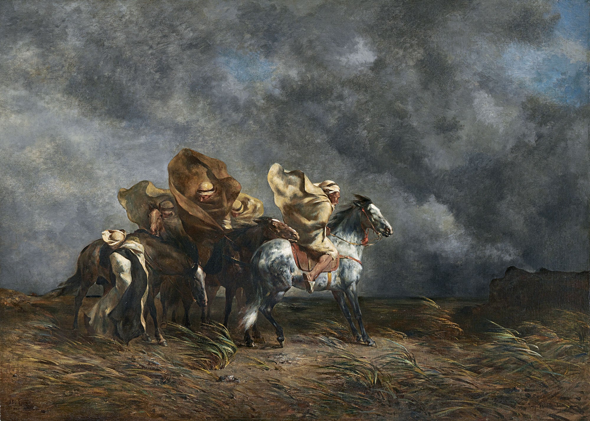 Coup de vent dans les plaines d'Alfa - Eugène Fromentin image 1 reproduction de peinture à l’huile
