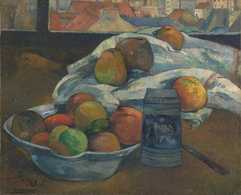 Coupe de fruits et picher devant la fenêtre - Paul Gauguin