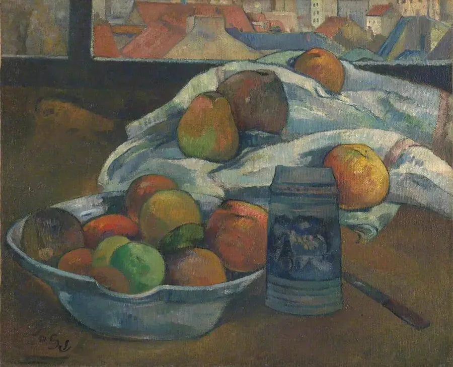 Coupe de fruits et picher devant la fenêtre - Paul Gauguin