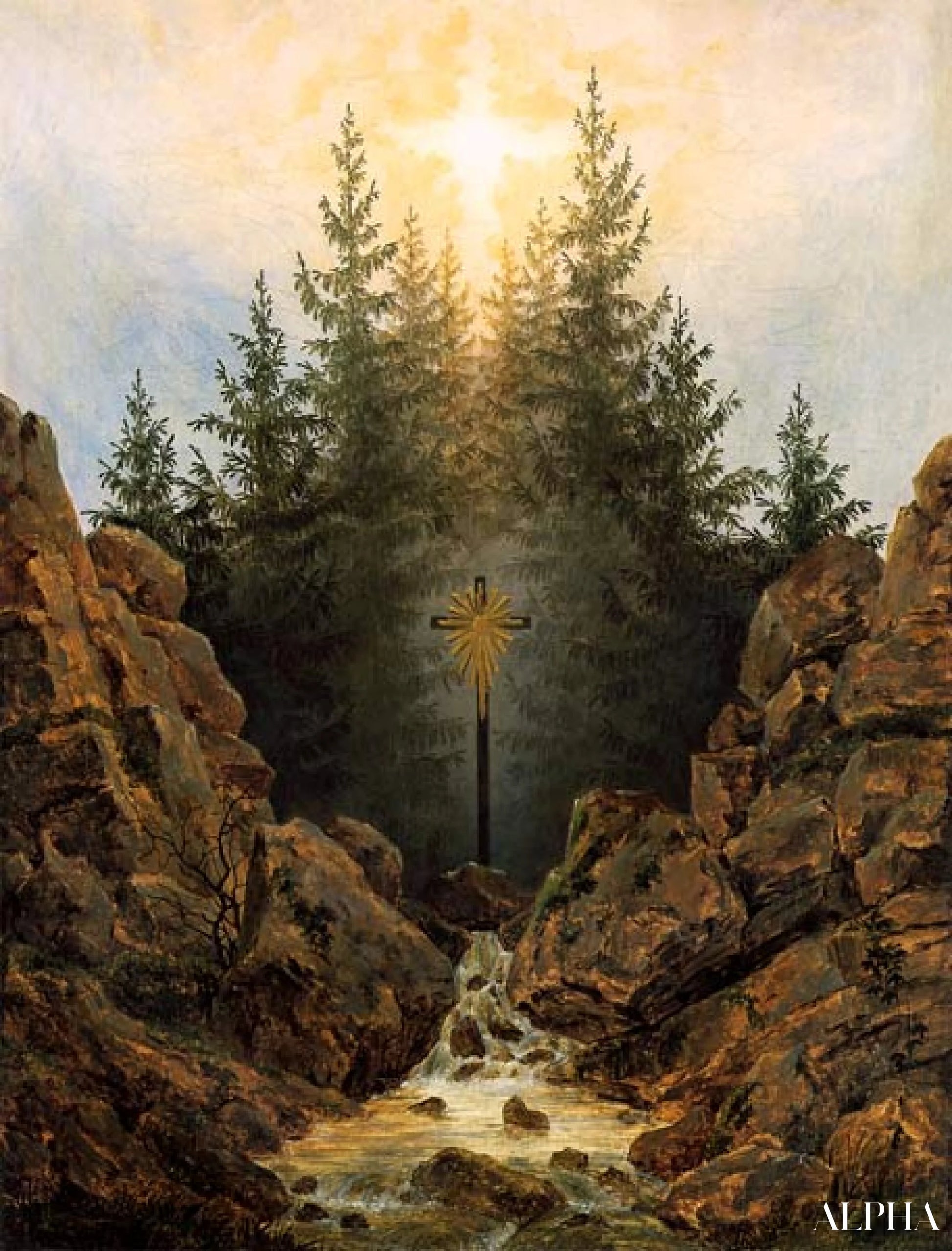 Reproduction du tableau « Croix dans la forêt - Caspar David Friedrich » par Alpha Reproduction en peinture à l’huile