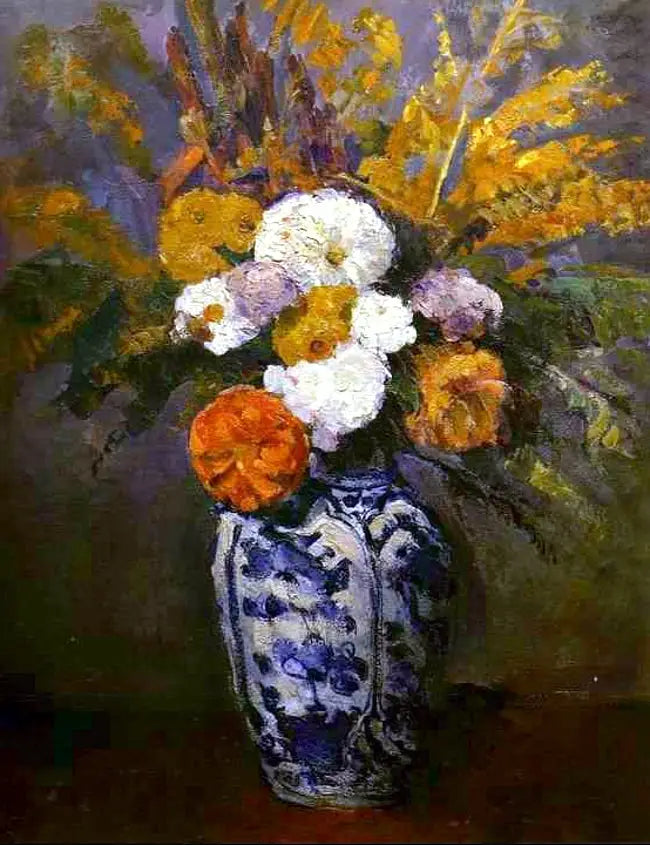 Dahlias dans un grand vase de Delft - Paul Cézanne
