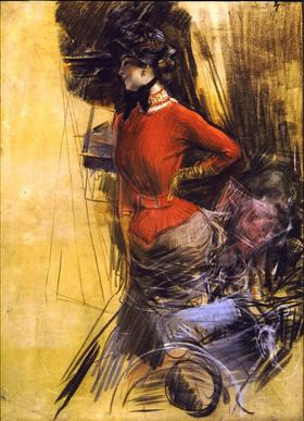 Dame au manteau rouge - Giovanni Boldini