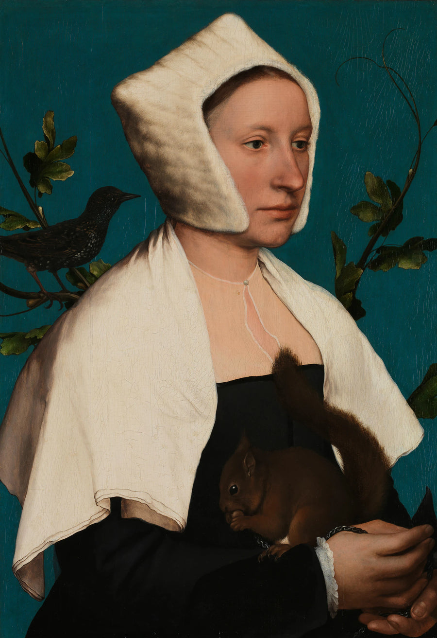 Une dame avec un écureuil et un étourneau (Anne Lovell ?) - Hans Holbein le Jeune