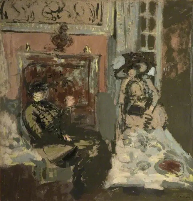 Dames en visite à l'heure du thé, Les Pavillons - Édouard Vuillard image 1 copie peinte à la main à l’huile