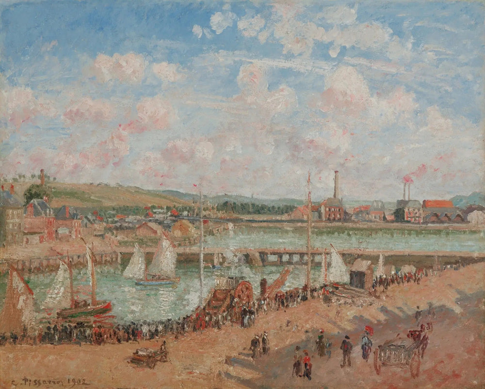 Darse de pêche, Dieppe, matin, temps gris - Camille Pissarro image 1 copie peinte à la main à l’huile