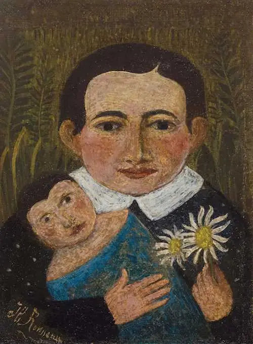 Das Mädchen mit einer Puppe und zwei Gänseblümchen - Henri Rousseau