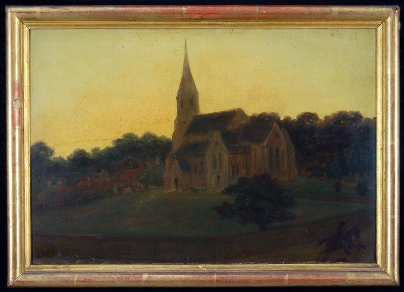 De kerk te Esher bij Claremont in het graafschap Surrey bij zonsondergang - Ary Scheffer