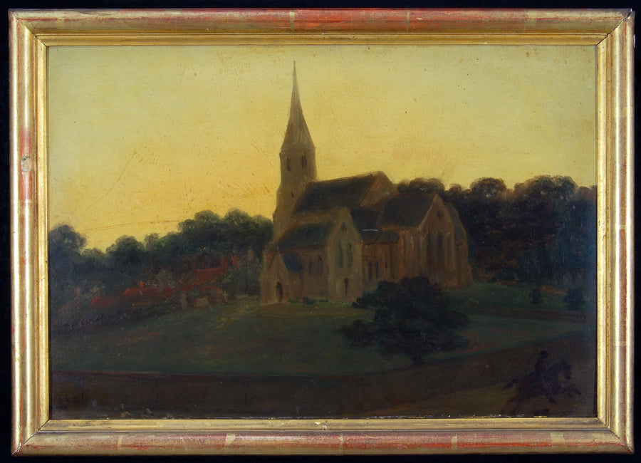 De kerk te Esher bij Claremont in het graafschap Surrey bij zonsondergang - Ary Scheffer