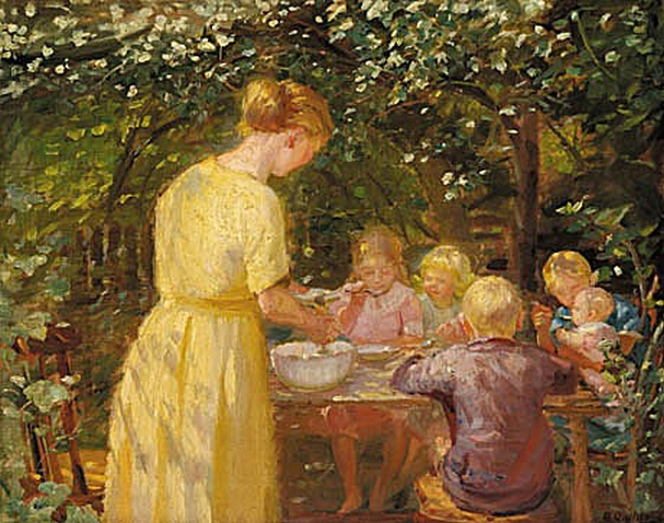 Déjeuner de midi dans le jardin - Anna Ancher image 1 copie de tableau peinte à la main