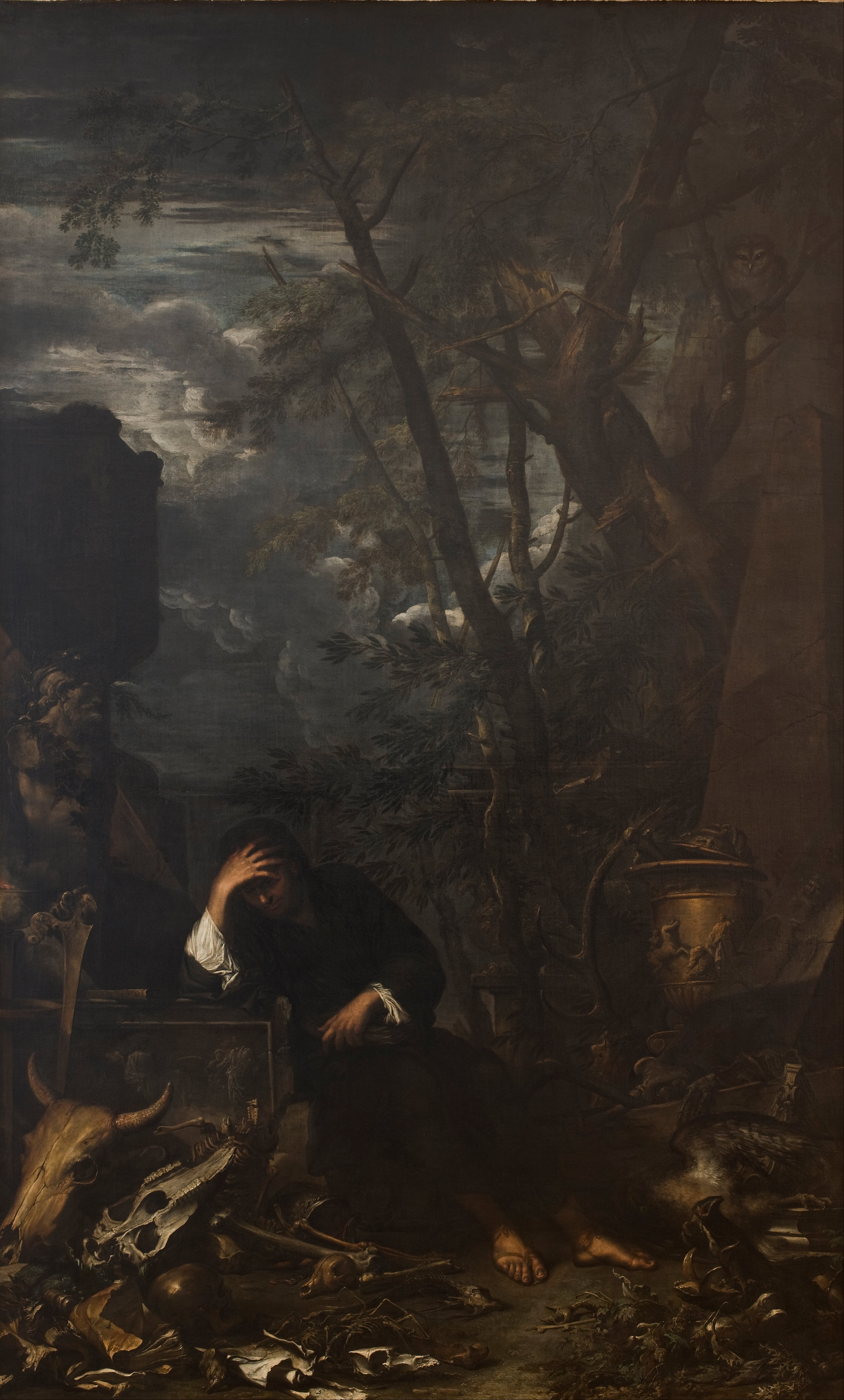 Démocrite dans ses Méditations - Salvator Rosa image 1 copie peinte à la main à l’huile
