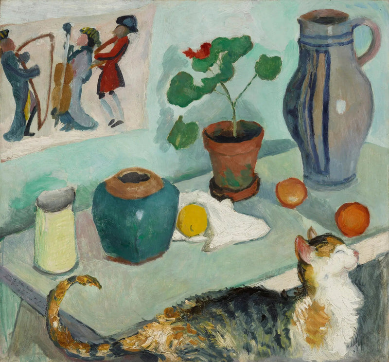 Der Geist im Hausgestühl, Stillleben mit Katze - August Macke
