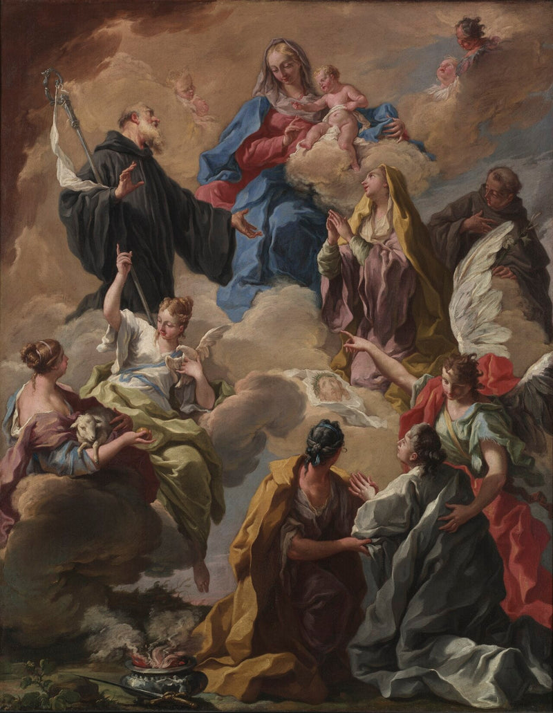 Des saints présentent une femme pieuse à la Vierge et à l'Enfant. - Giovanni Battista Pittoni
