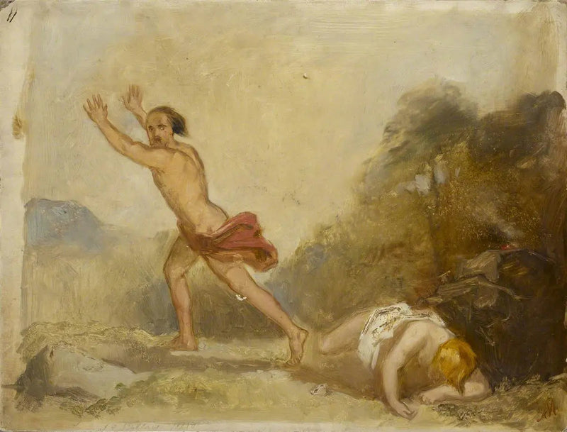 Dessin d'échantillon « Caïn fuyant le corps d'Abel » - John Everett Millais