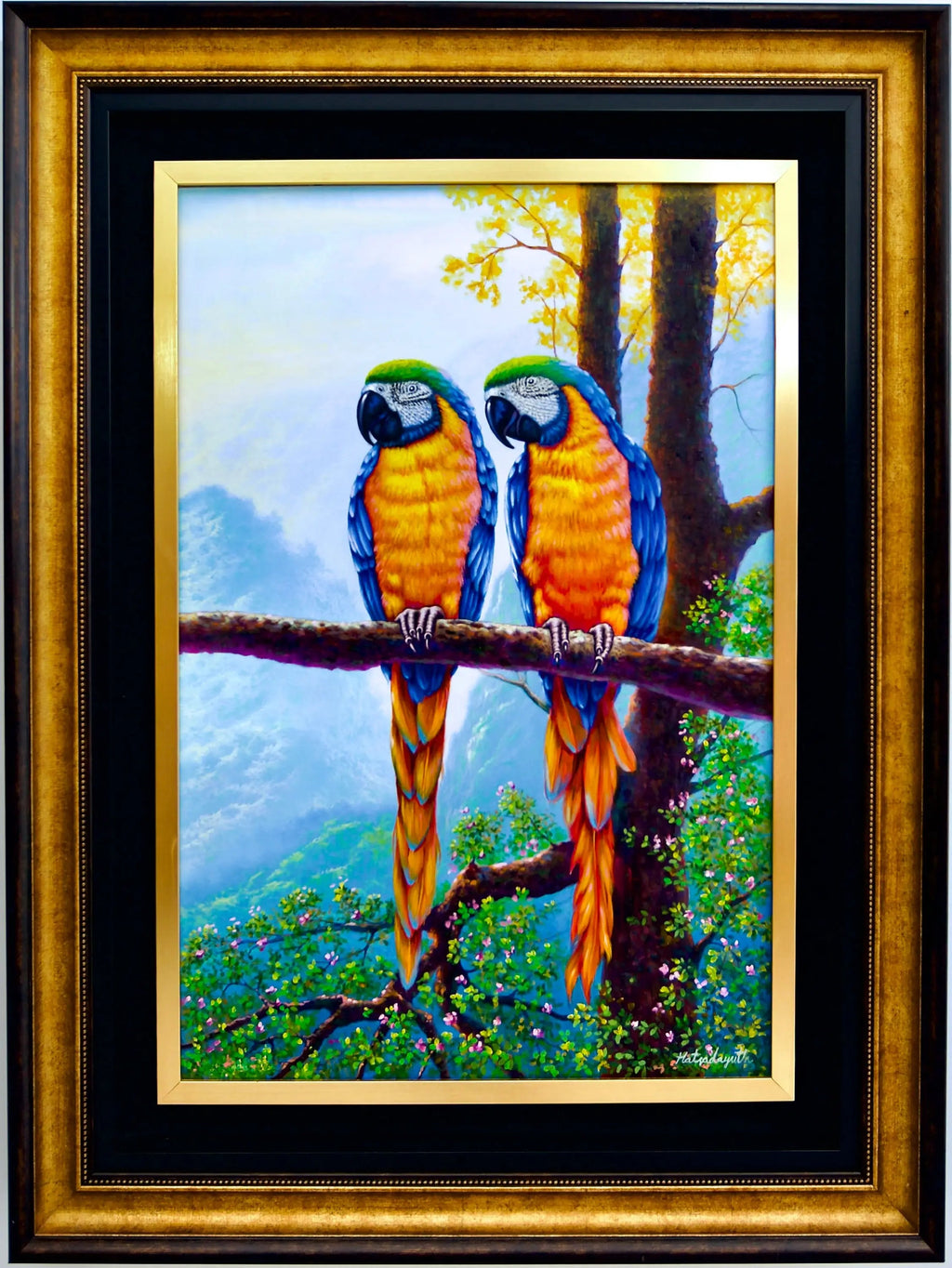Deux aras sur une Branche | 60 x 90 cm image 4 reproduction réalisée par Alpha Reproduction