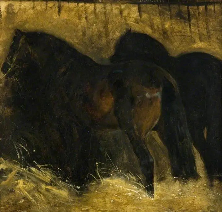 Deux chevaux bruns dans une stalle - Théodore Géricault image 1 copie peinte à la main à l’huile