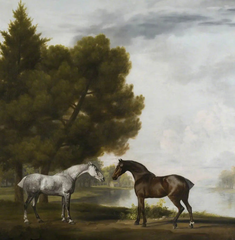 Deux chevaux communiant dans un paysage - George Stubbs
