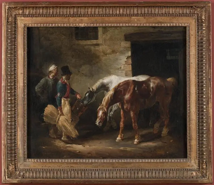 Deux chevaux de poste à la porte d'une écurie - Théodore Géricault
