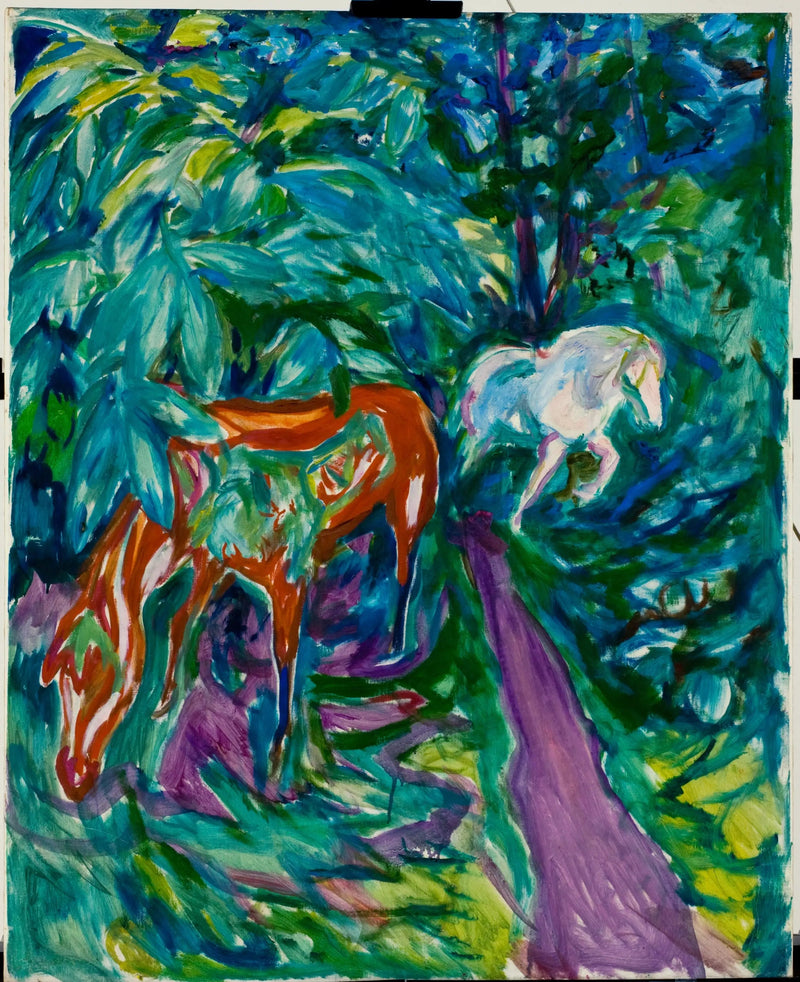 Deux chevaux en forêt - Edvard Munch