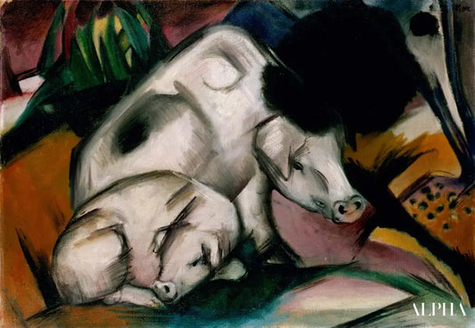 Deux cochons blanc - Franz Marc - Reproductions de tableaux et peintures haut de gamme