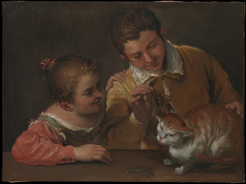 Deux enfants taquinant un chat - Annibale Carracci