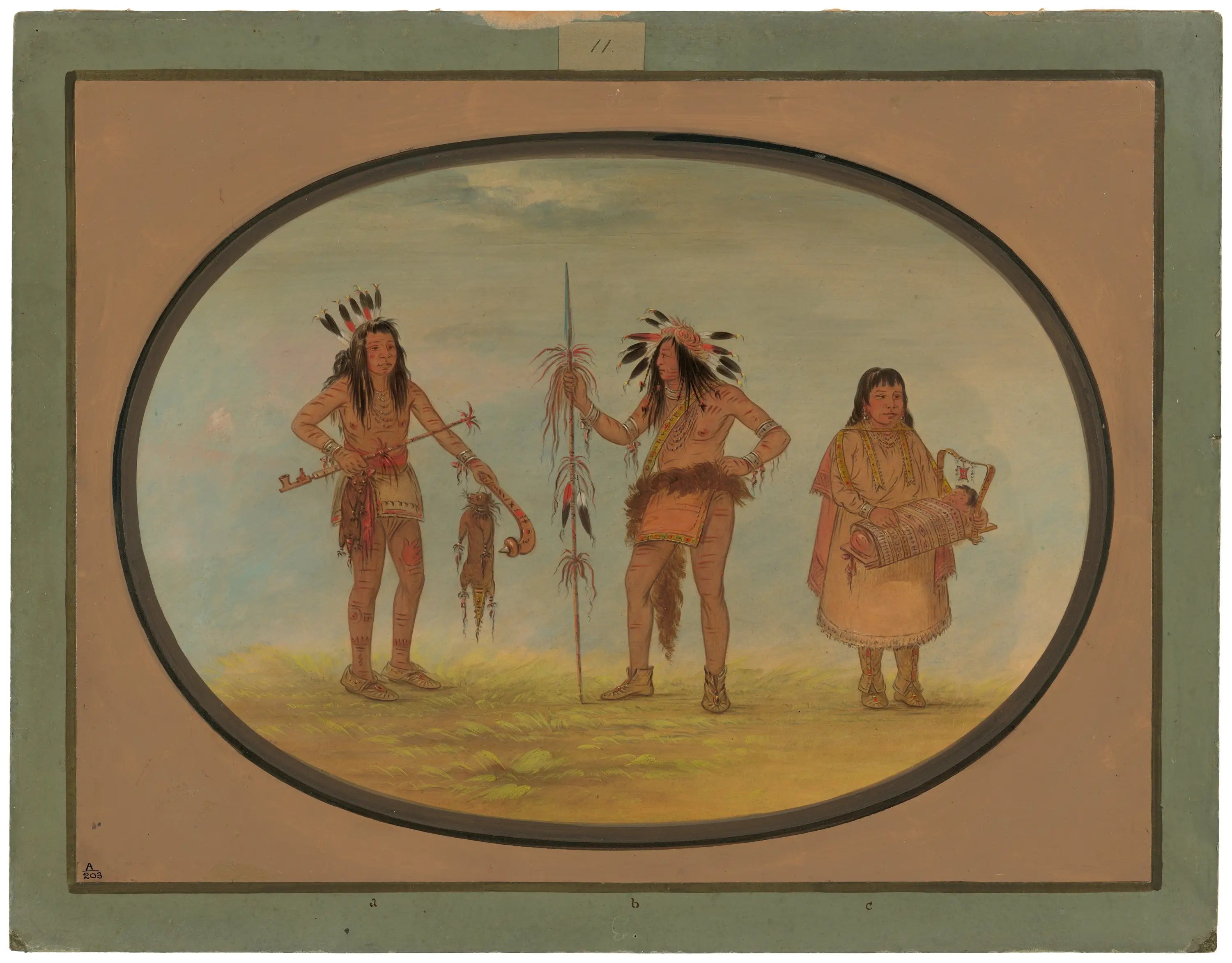Deux guerriers ojibbeway et une femme - George Catlin - Alpha Reproduction