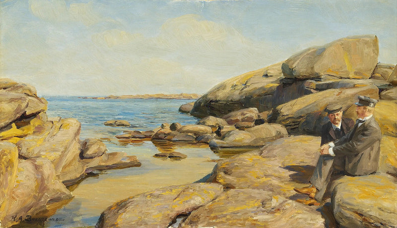 Deux hommes sur une plage de Bornholm. - H. A. Brendekilde
