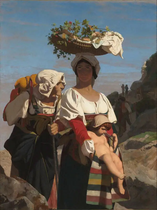 Reproduction du tableau « Deux Paysannes italiennes et un enfant - Jean-Léon Gérôme » par Alpha Reproduction en peinture à l’huile