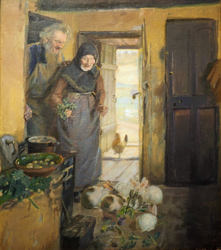 Deux personnes âgées et leurs lapins - Anna Ancher