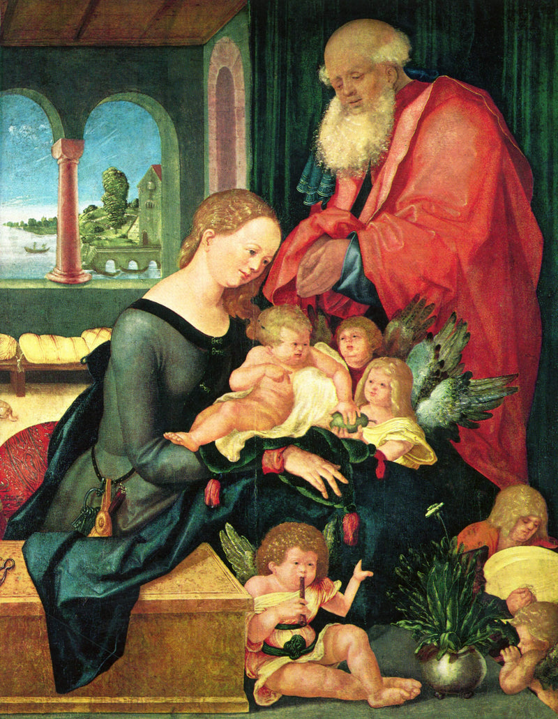 Die Heilige Familie im Gemach mit fünf Engeln - Hans Baldung Grien