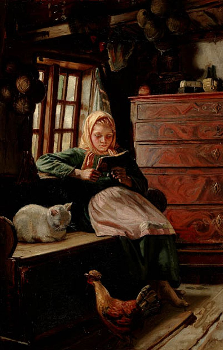 Dimanche après-midi dans une cabane de pêcheur. Une jeune fille qui lit. - Michael Peter Ancher