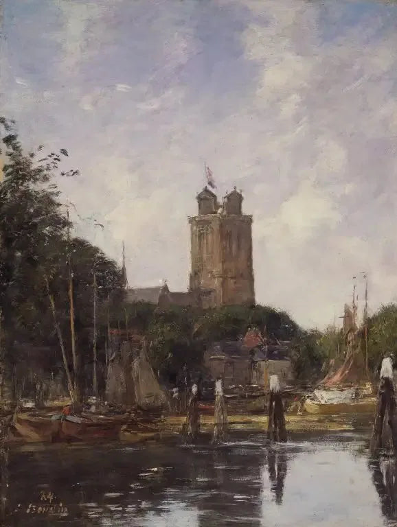 Dordrecht, la Grote Kerk depuis le canal - Eugène Boudin