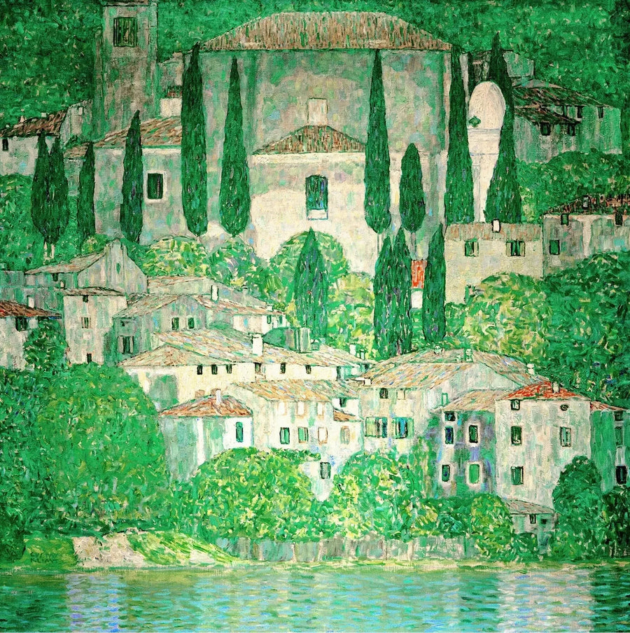 Église à Cassone (paysage avec cyprès) - Gustav Klimt