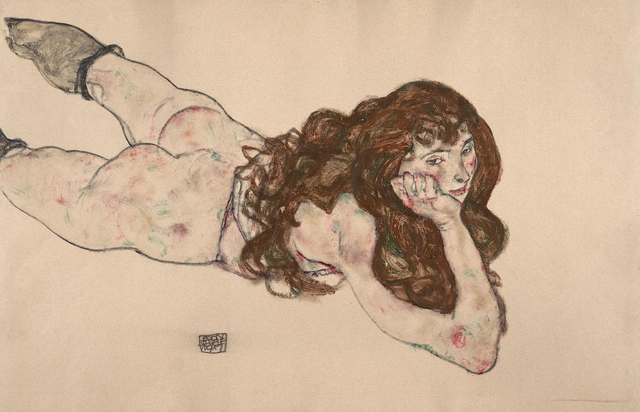 Nu féminin couché sur le ventre (1917) - Egon Schiele