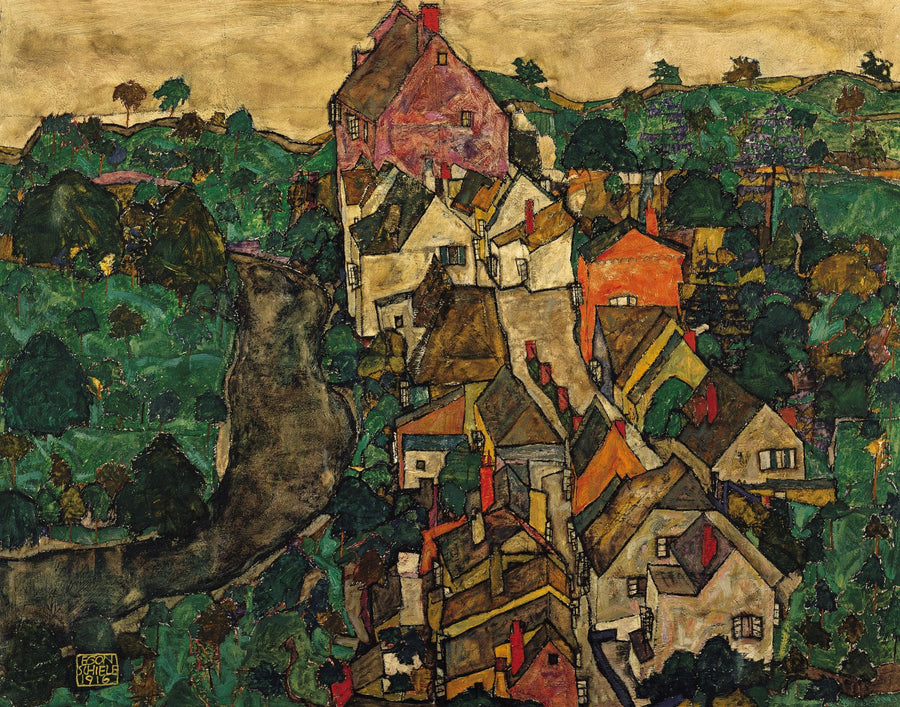 Paysage de Krumau (Ville et rivière, 1916) - Egon Schiele