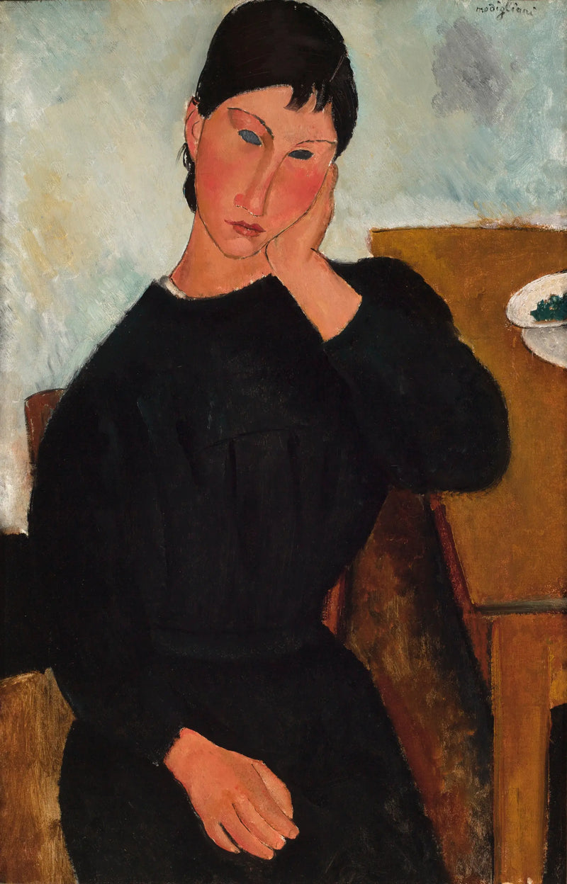 Elvire assise, accoudée à une table - Amedeo Modigliani