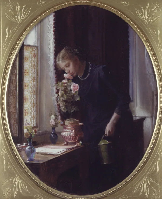 En ung pige, der lugter jusqu'en rose - Carl Heinrich Bloch