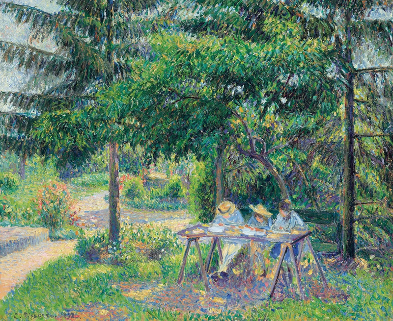 Enfants assis à une table dans le jardin, Éragny - Camille Pissarro