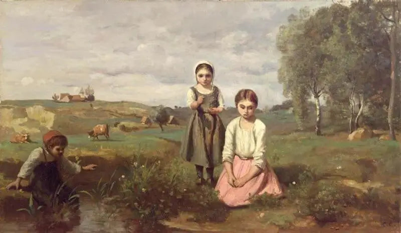Enfants au bord d’un ruisseau dans la campagne à Lormes - Jean-Baptiste Camille Corot - Alpha Reproduction