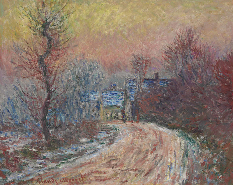 Entrée de Giverny en hiver, soleil couchant W966 – Claude Monet