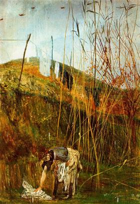 Étendre le linge. Peinture murale de Falconiera - Giovanni Boldini