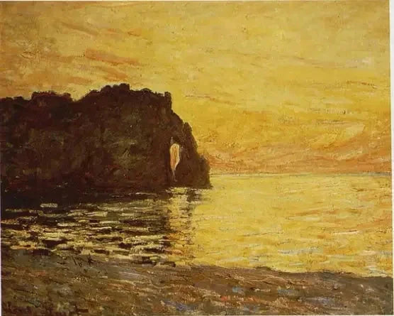Étretat, falaise et Porte d’Aval au soleil couchant W1015a – Claude Monet