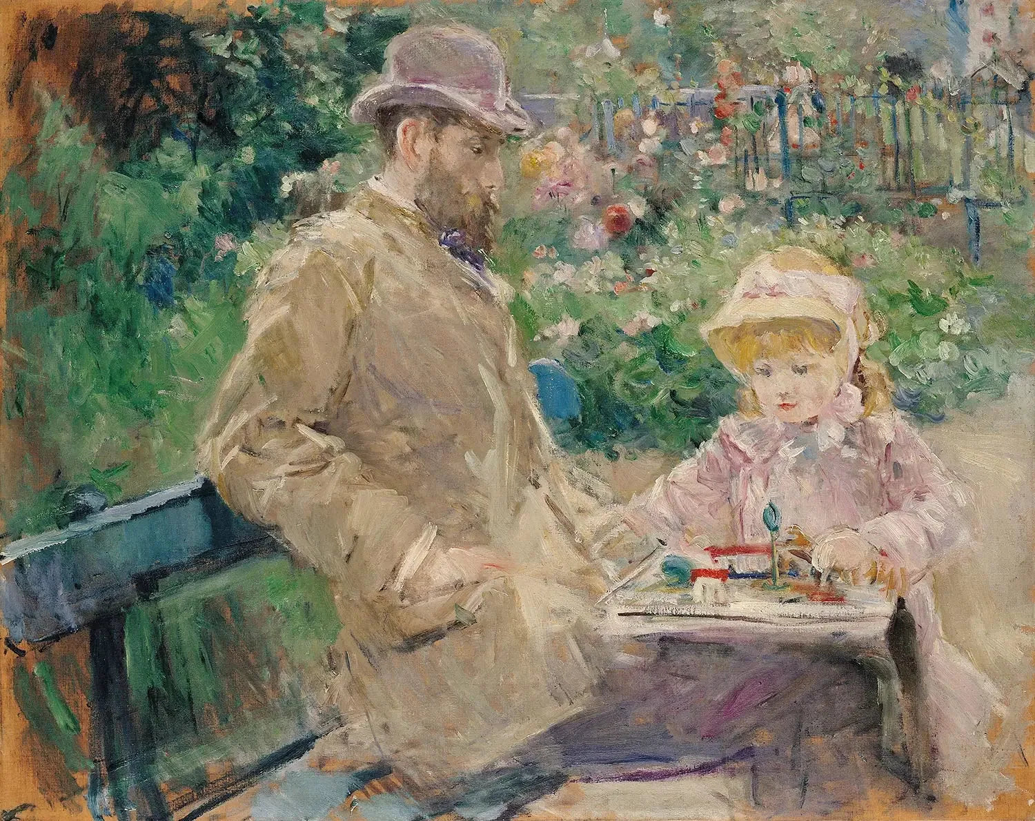 Eugène Manet et sa fille dans le jardin de Bougival - Berthe Morisot image 1 reproduction artisanale de tableau