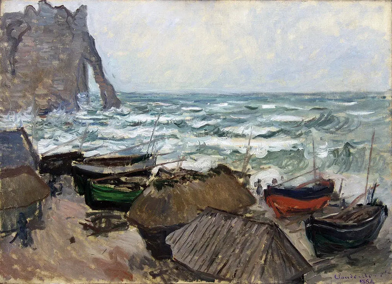 Falaises et barques à Étretat - Claude Monet