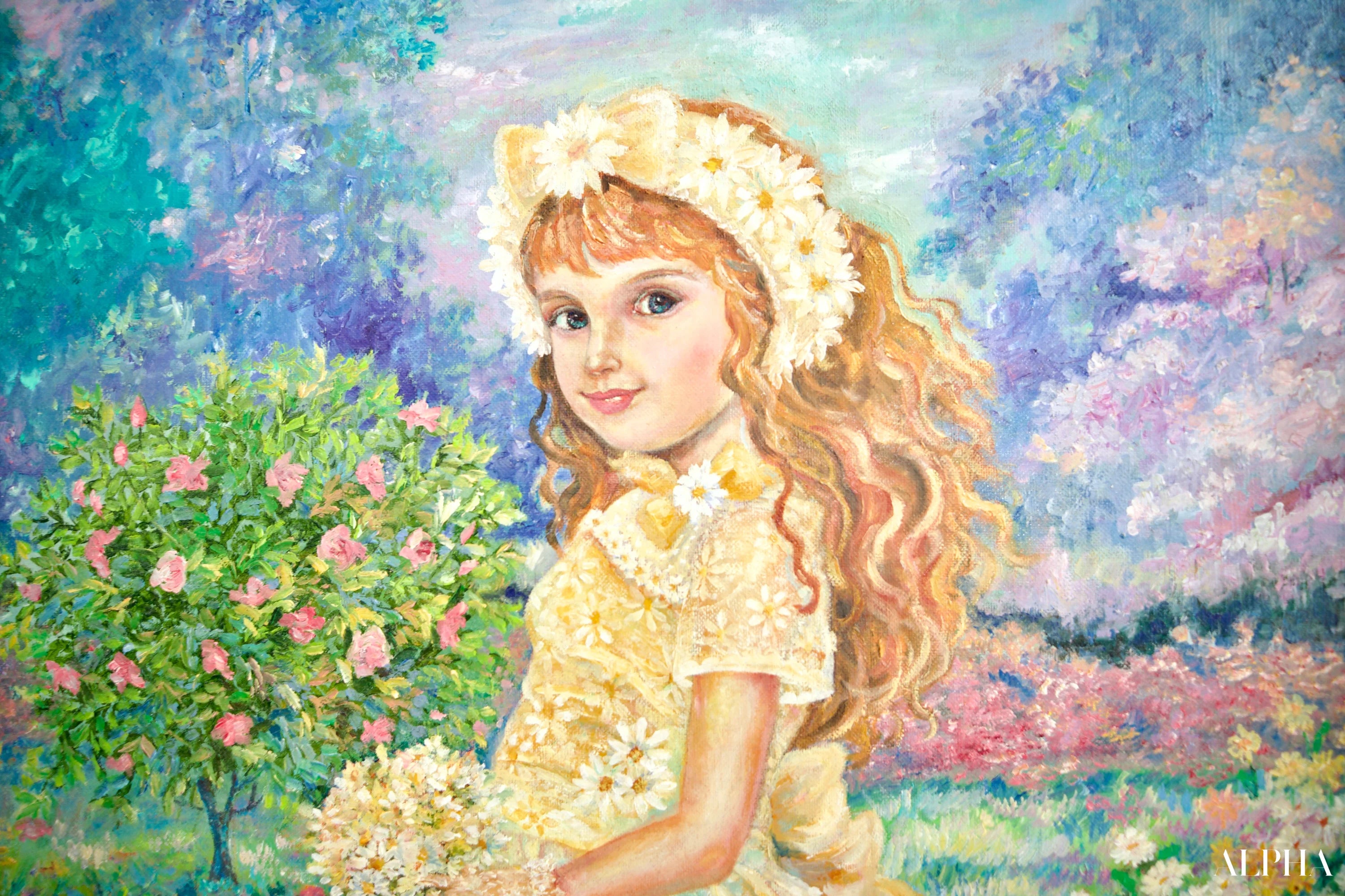 Fairy of Daisy Flowers - Yumi | 50 x 65 cm Reproductions de tableaux à la peinture à l’huile