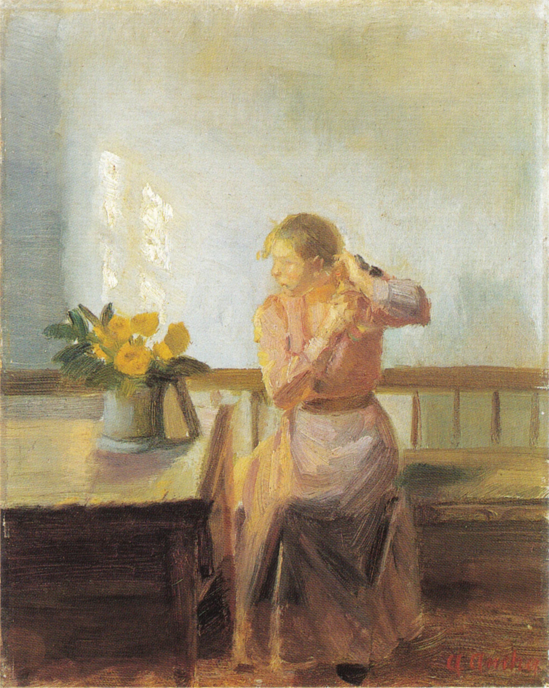Femme assise, tressant ses cheveux - Anna Ancher image 1 reproduction artisanale de tableau