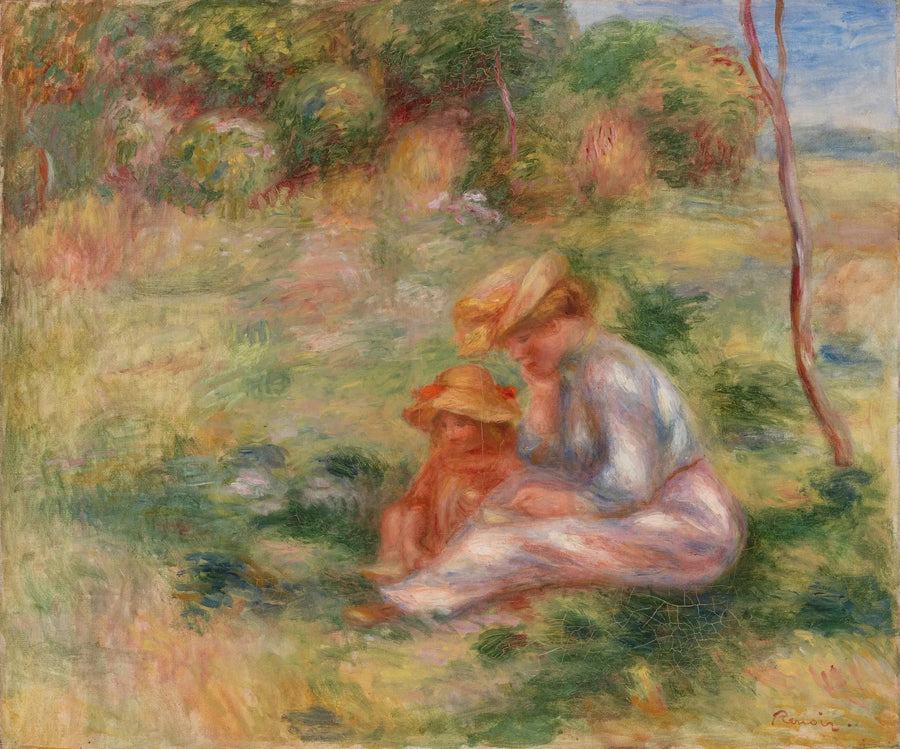 Femme avec enfant sur l'herbe - Pierre-Auguste Renoir