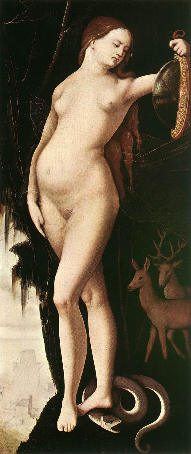 Femme avec miroir, serpent, cerf et chien - Hans Baldung Grien